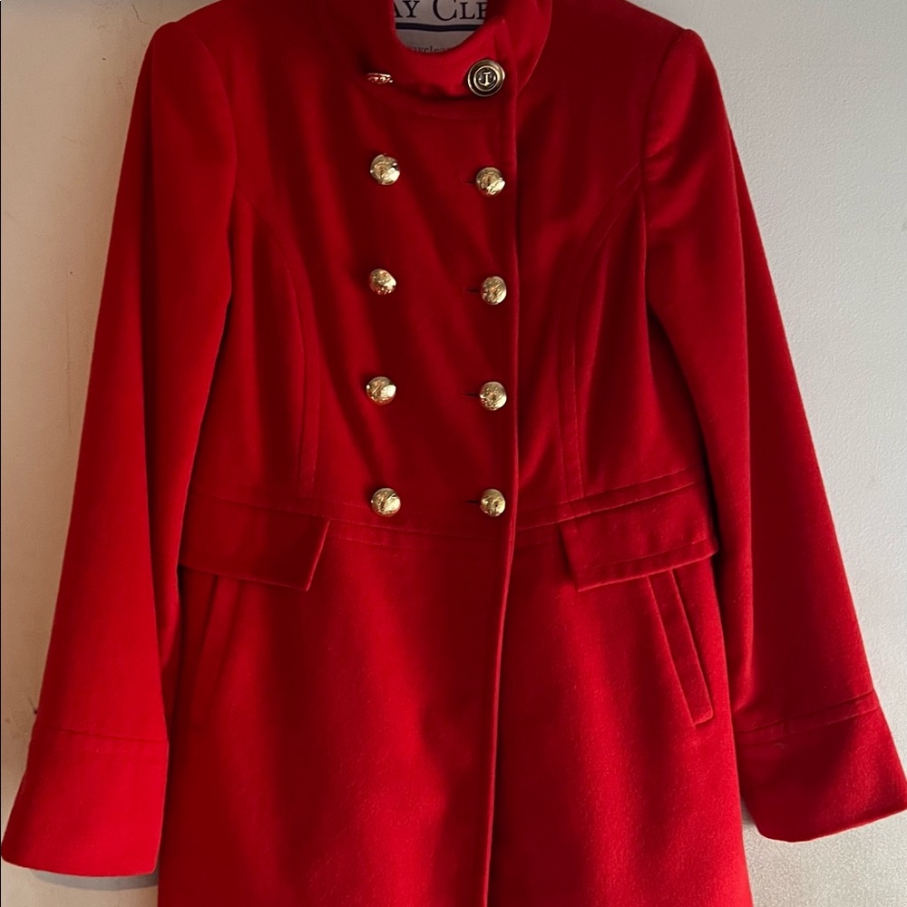 The limited red pea coat size Small